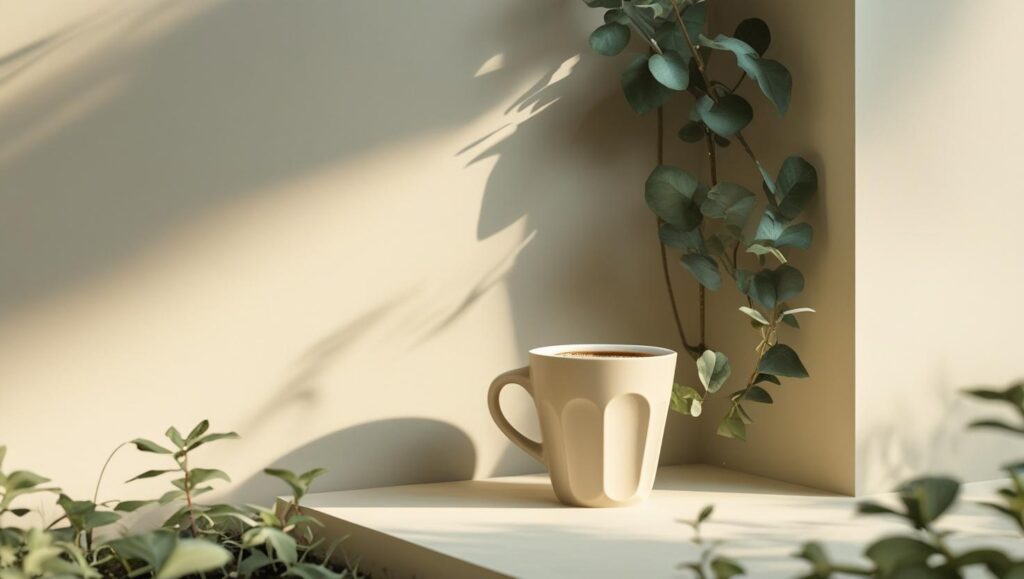 Café leve e pausa contemplativa no jardim