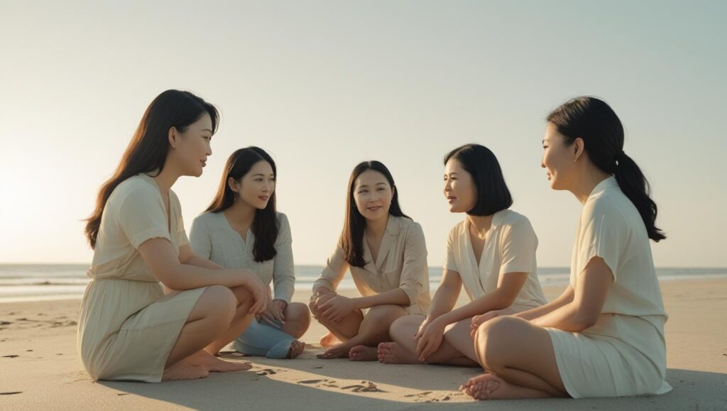 grupo de pessoas na praia falando sobre Saúde Mental